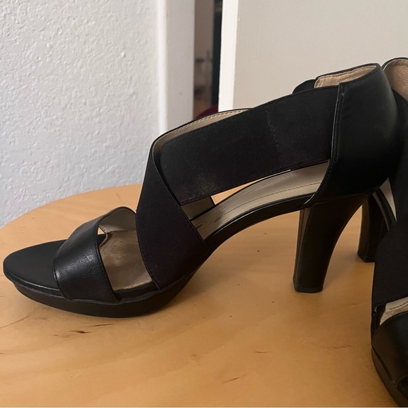 Naturalized Black High Heel Sandal Stretchy Strappy Pump 3.5 inch heel 10 - Picture 9 of 11